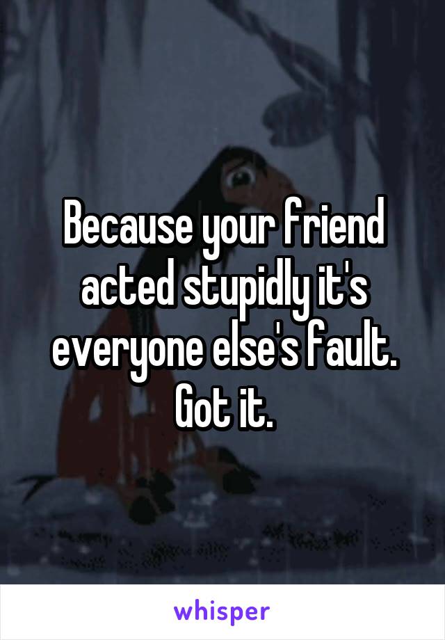 Because your friend acted stupidly it's everyone else's fault. Got it.