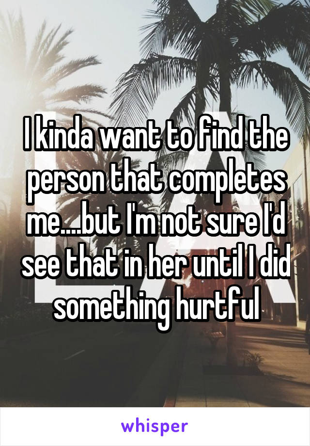 I kinda want to find the person that completes me....but I'm not sure I'd see that in her until I did something hurtful