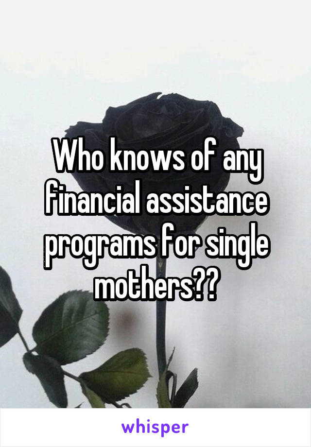 Who knows of any financial assistance programs for single mothers??