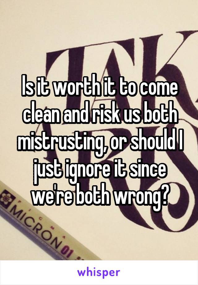 Is it worth it to come clean and risk us both mistrusting, or should I just ignore it since we're both wrong?