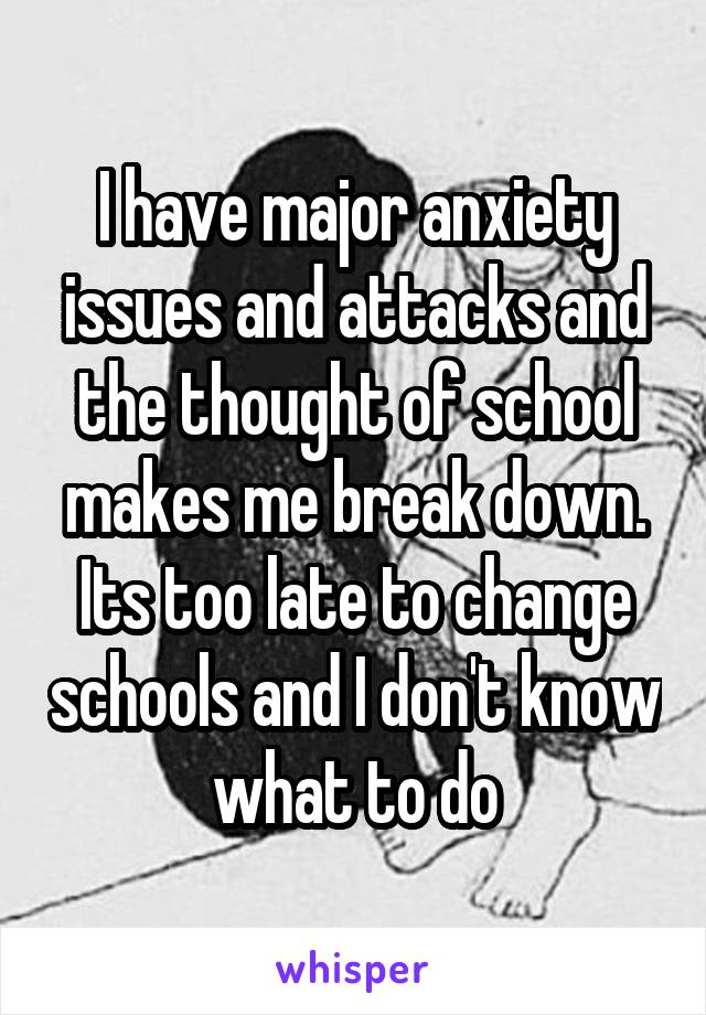 I have major anxiety issues and attacks and the thought of school makes me break down. Its too late to change schools and I don't know what to do