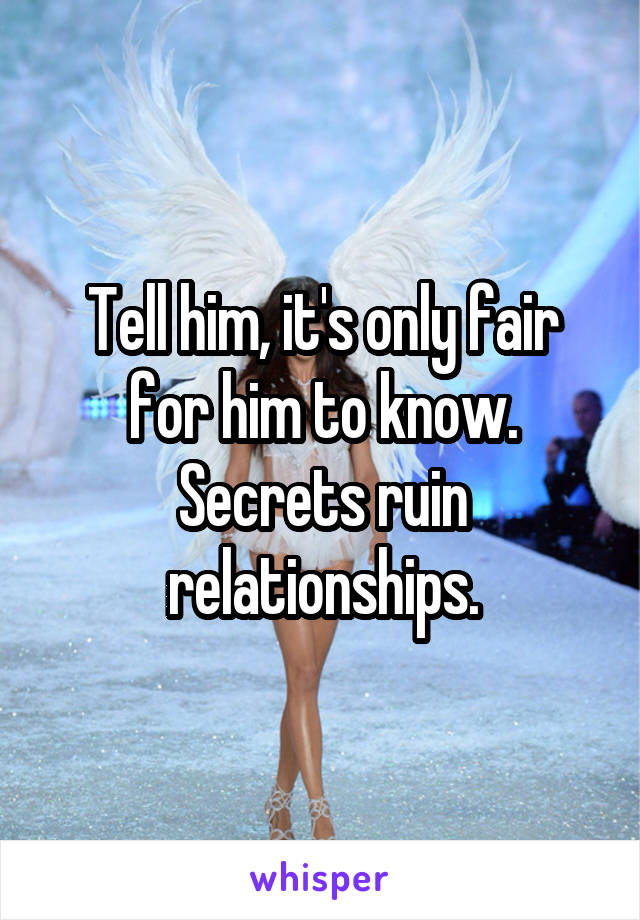 Tell him, it's only fair for him to know. Secrets ruin relationships.