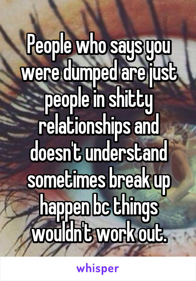 People who says you were dumped are just people in shitty relationships and doesn't understand sometimes break up happen bc things wouldn't work out.