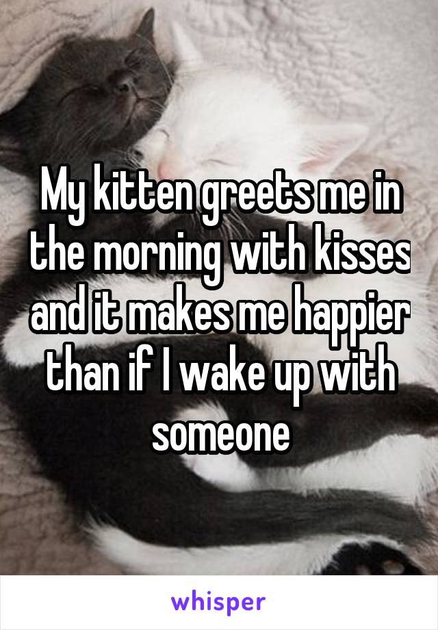 My kitten greets me in the morning with kisses and it makes me happier than if I wake up with someone