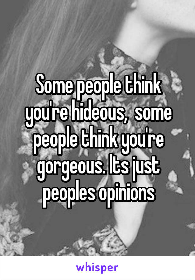 Some people think you're hideous,  some people think you're gorgeous. Its just peoples opinions