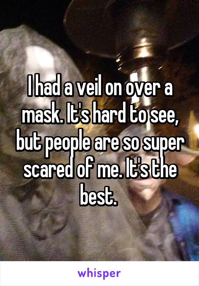I had a veil on over a mask. It's hard to see, but people are so super scared of me. It's the best. 
