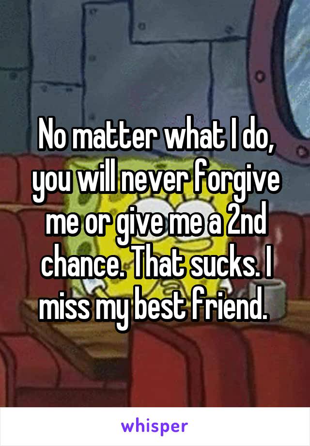 No matter what I do, you will never forgive me or give me a 2nd chance. That sucks. I miss my best friend. 