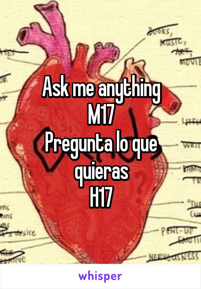 Ask me anything
M17
Pregunta lo que quieras
H17