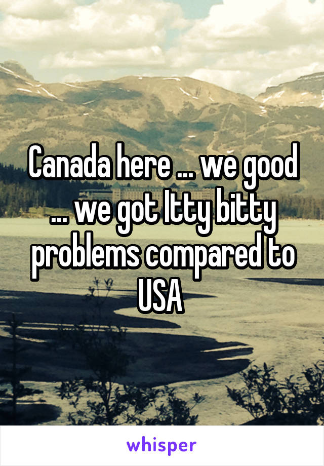 Canada here ... we good ... we got Itty bitty problems compared to USA 