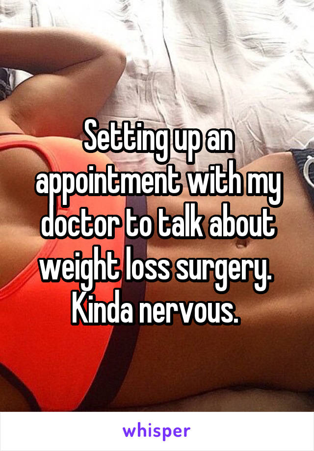 Setting up an appointment with my doctor to talk about weight loss surgery. 
Kinda nervous. 