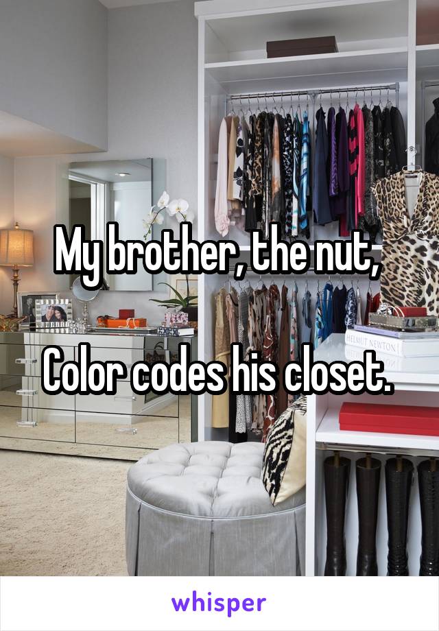 My brother, the nut, 

Color codes his closet. 