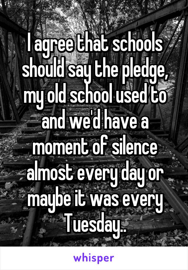 I agree that schools should say the pledge, my old school used to and we'd have a moment of silence almost every day or maybe it was every Tuesday..