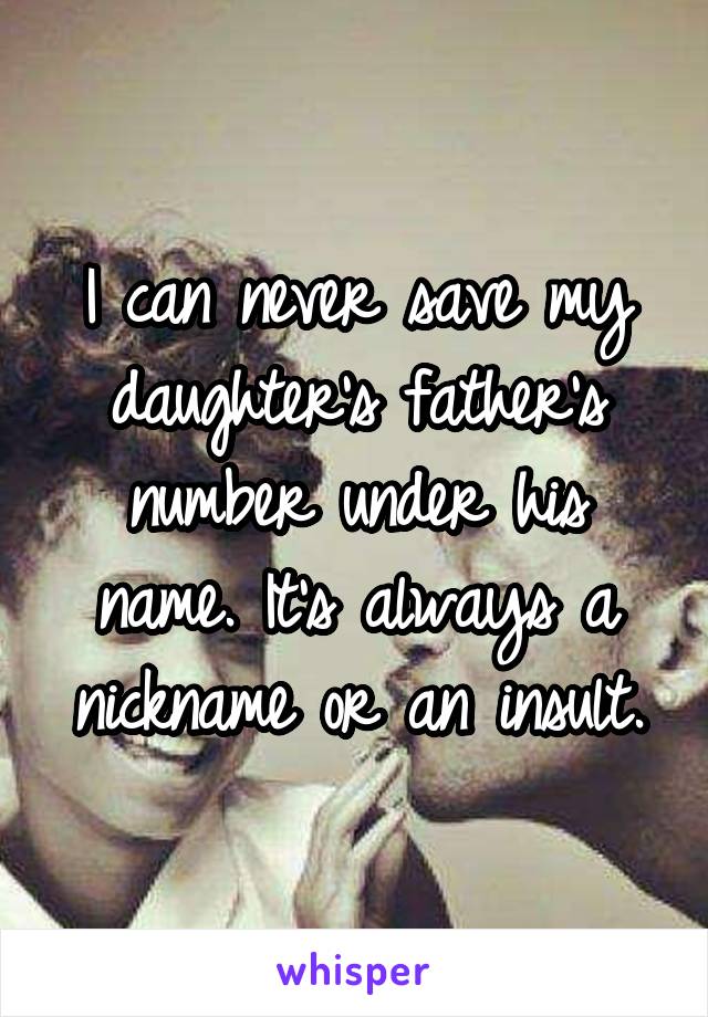 I can never save my daughter's father's number under his name. It's always a nickname or an insult.
