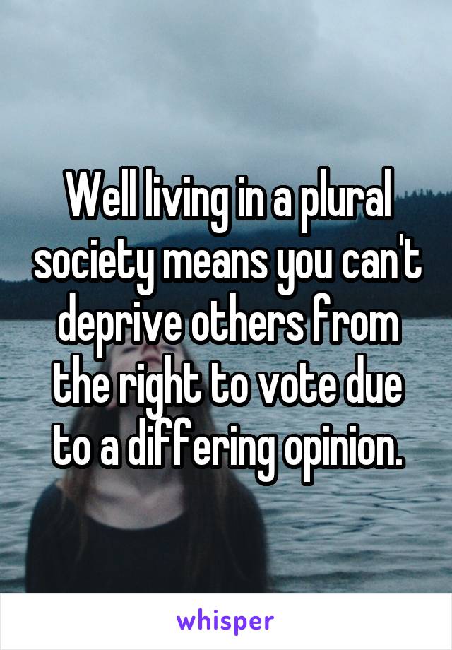 Well living in a plural society means you can't deprive others from the right to vote due to a differing opinion.