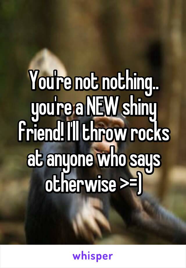You're not nothing.. you're a NEW shiny friend! I'll throw rocks at anyone who says otherwise >=)