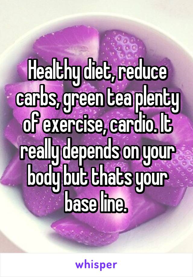 Healthy diet, reduce carbs, green tea plenty of exercise, cardio. It really depends on your body but thats your base line. 