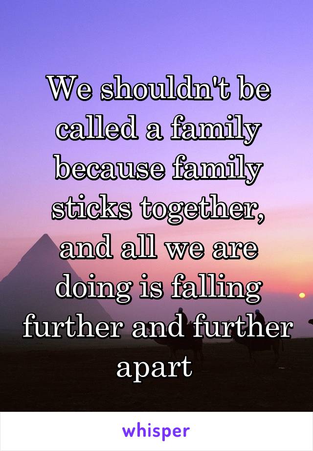 We shouldn't be called a family because family sticks together, and all we are doing is falling further and further apart 