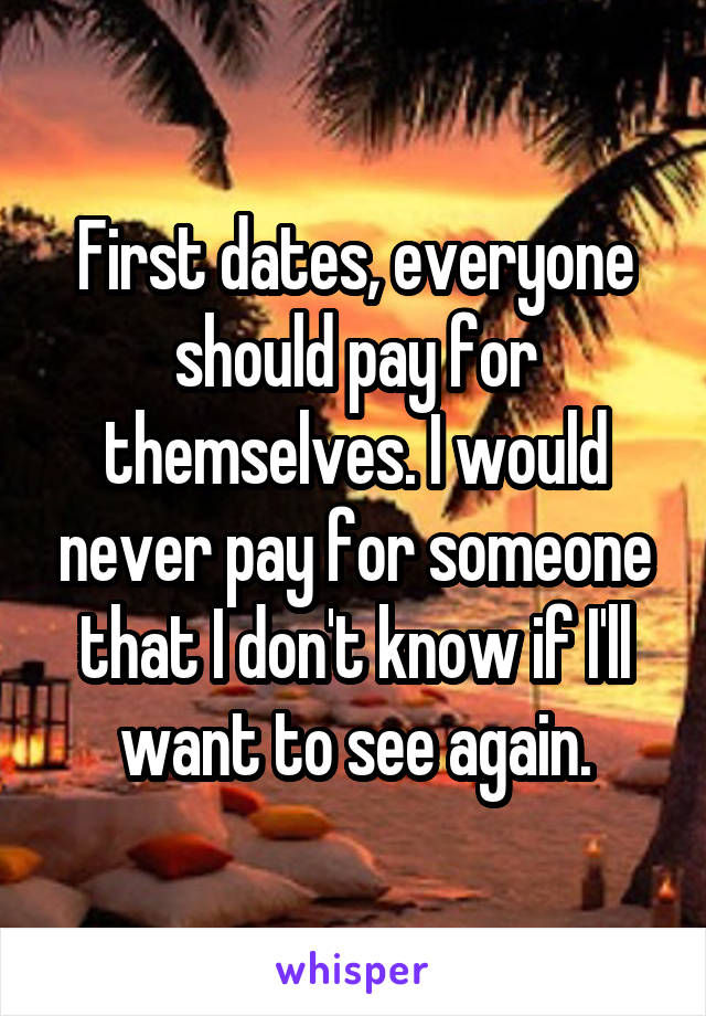 First dates, everyone should pay for themselves. I would never pay for someone that I don't know if I'll want to see again.