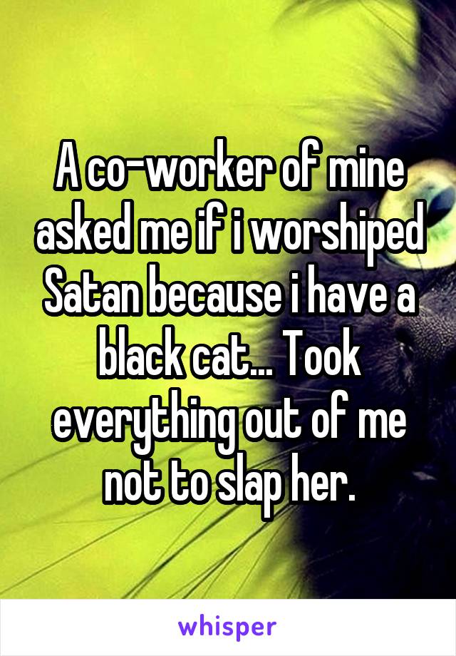A co-worker of mine asked me if i worshiped Satan because i have a black cat... Took everything out of me not to slap her.