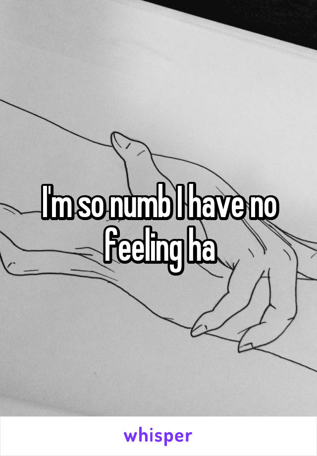 I'm so numb I have no feeling ha