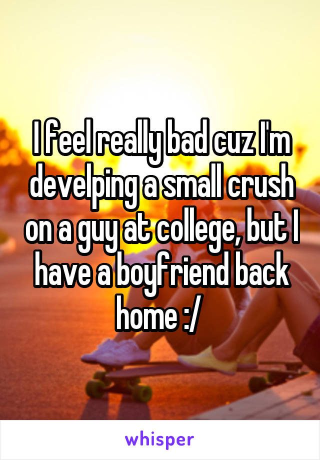 I feel really bad cuz I'm develping a small crush on a guy at college, but I have a boyfriend back home :/ 