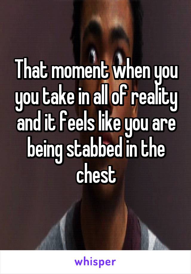 That moment when you you take in all of reality and it feels like you are being stabbed in the chest
