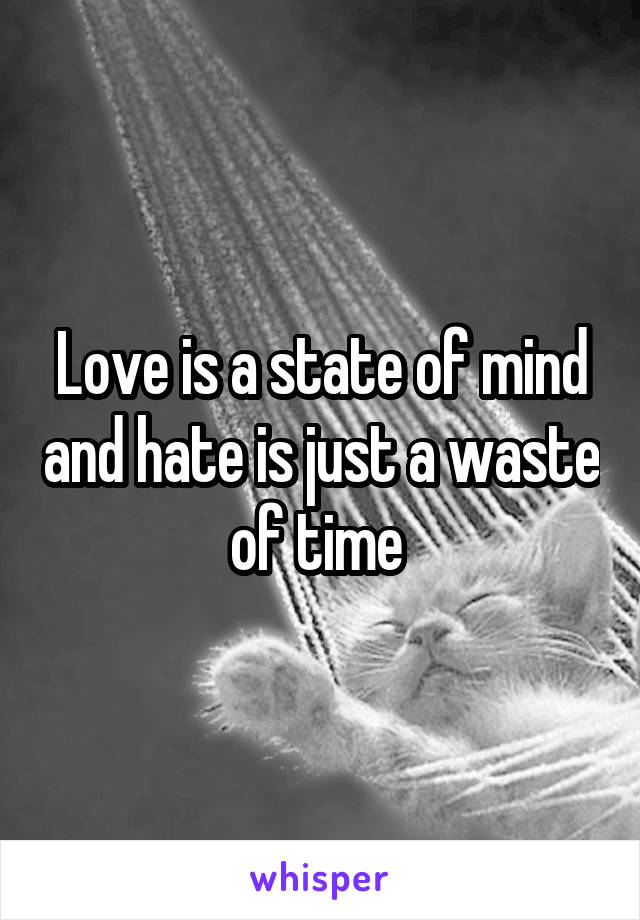 Love is a state of mind and hate is just a waste of time 