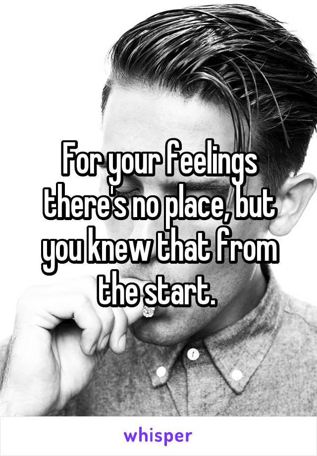 For your feelings there's no place, but you knew that from the start. 