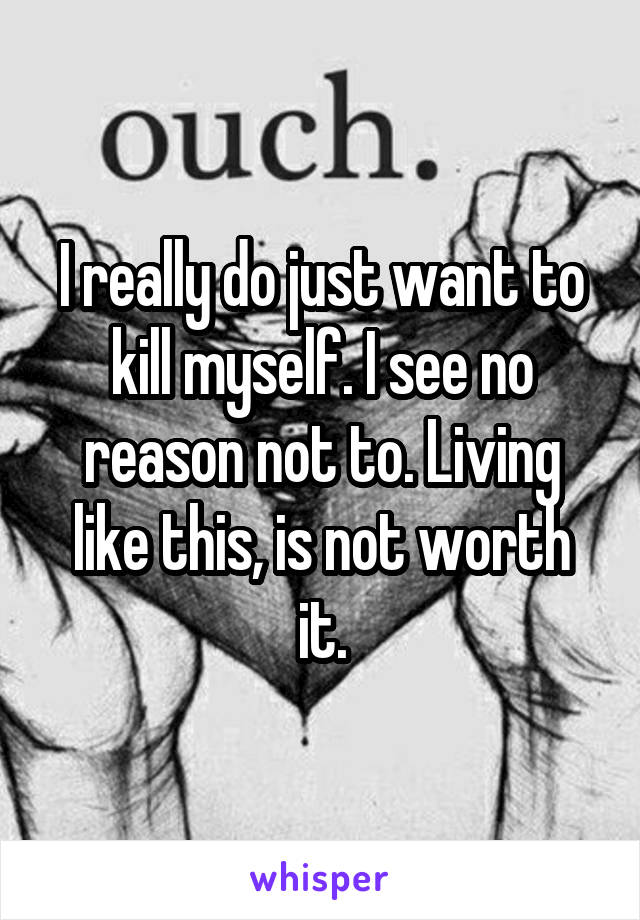 I really do just want to kill myself. I see no reason not to. Living like this, is not worth it.