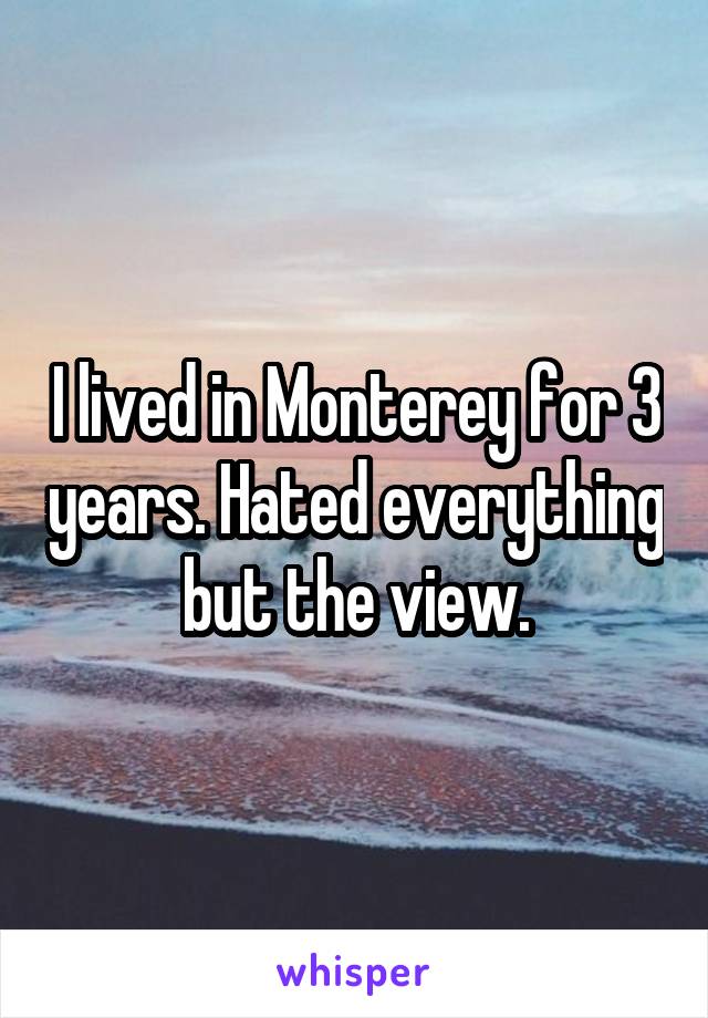 I lived in Monterey for 3 years. Hated everything but the view.