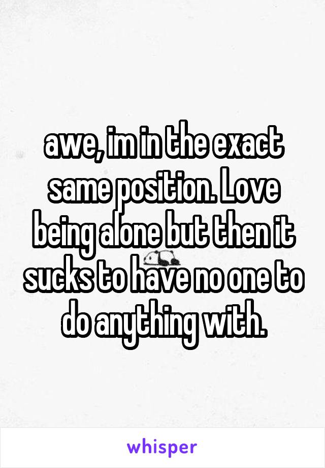 awe, im in the exact same position. Love being alone but then it sucks to have no one to do anything with.