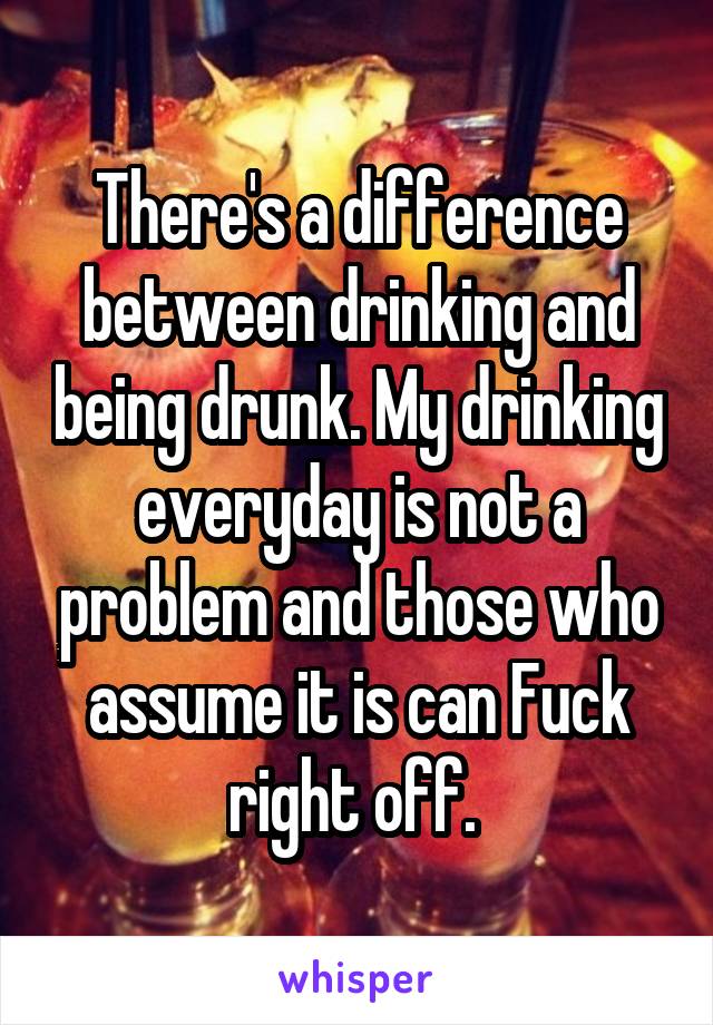 There's a difference between drinking and being drunk. My drinking everyday is not a problem and those who assume it is can Fuck right off. 