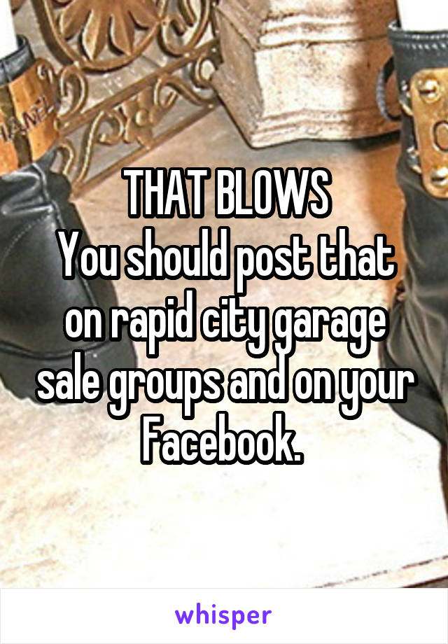 THAT BLOWS
You should post that on rapid city garage sale groups and on your Facebook. 