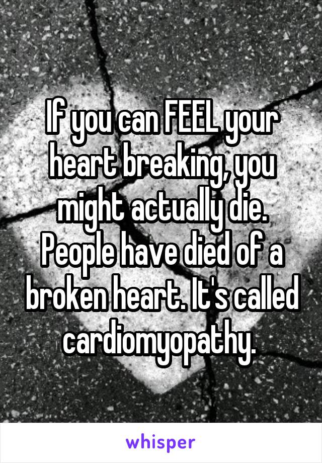 If you can FEEL your heart breaking, you might actually die. People have died of a broken heart. It's called cardiomyopathy. 