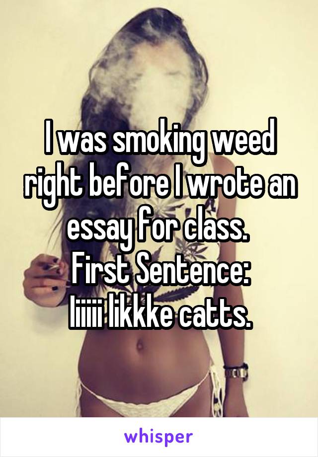 I was smoking weed right before I wrote an essay for class. 
First Sentence:
Iiiiii likkke catts.