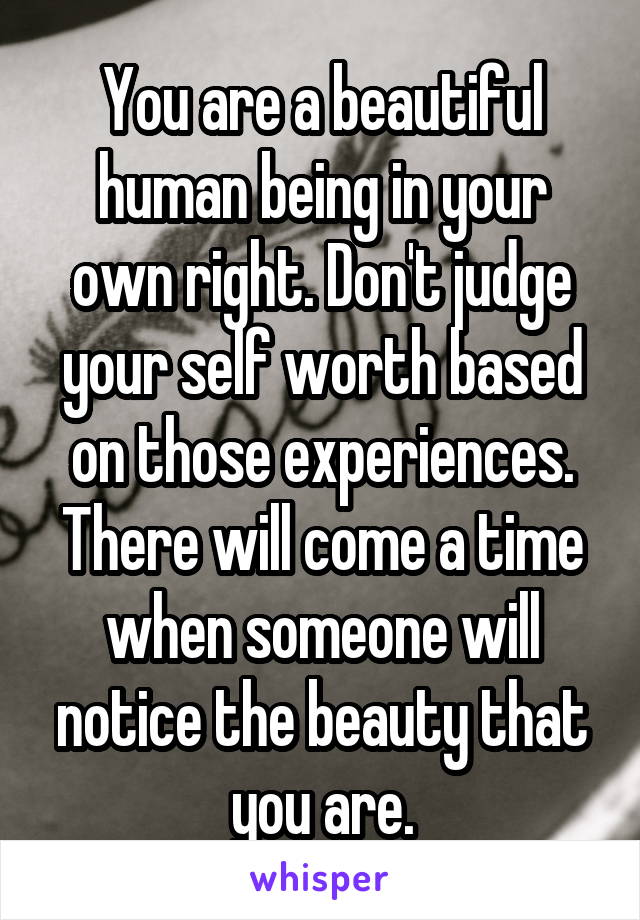 You are a beautiful human being in your own right. Don't judge your self worth based on those experiences. There will come a time when someone will notice the beauty that you are.