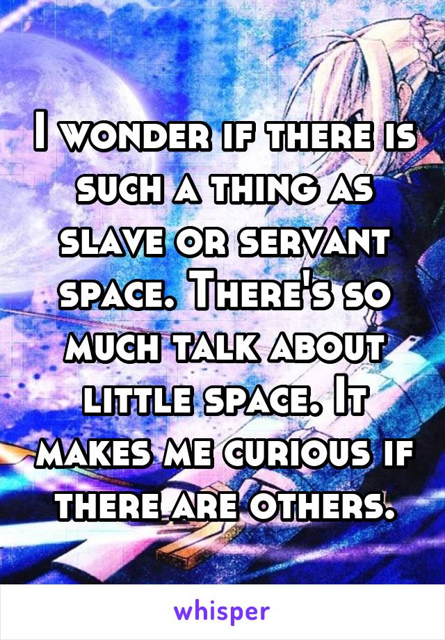 I wonder if there is such a thing as slave or servant space. There's so much talk about little space. It makes me curious if there are others.
