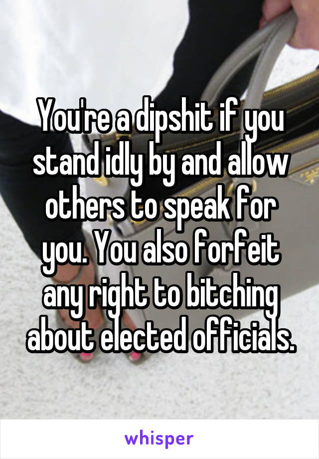 You're a dipshit if you stand idly by and allow others to speak for you. You also forfeit any right to bitching about elected officials.