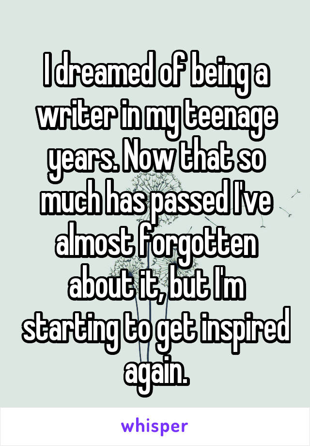 I dreamed of being a writer in my teenage years. Now that so much has passed I've almost forgotten about it, but I'm starting to get inspired again.