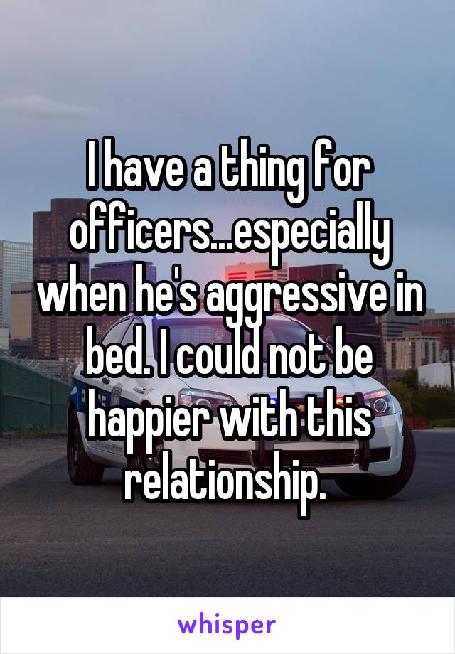 I have a thing for officers...especially when he's aggressive in bed. I could not be happier with this relationship. 