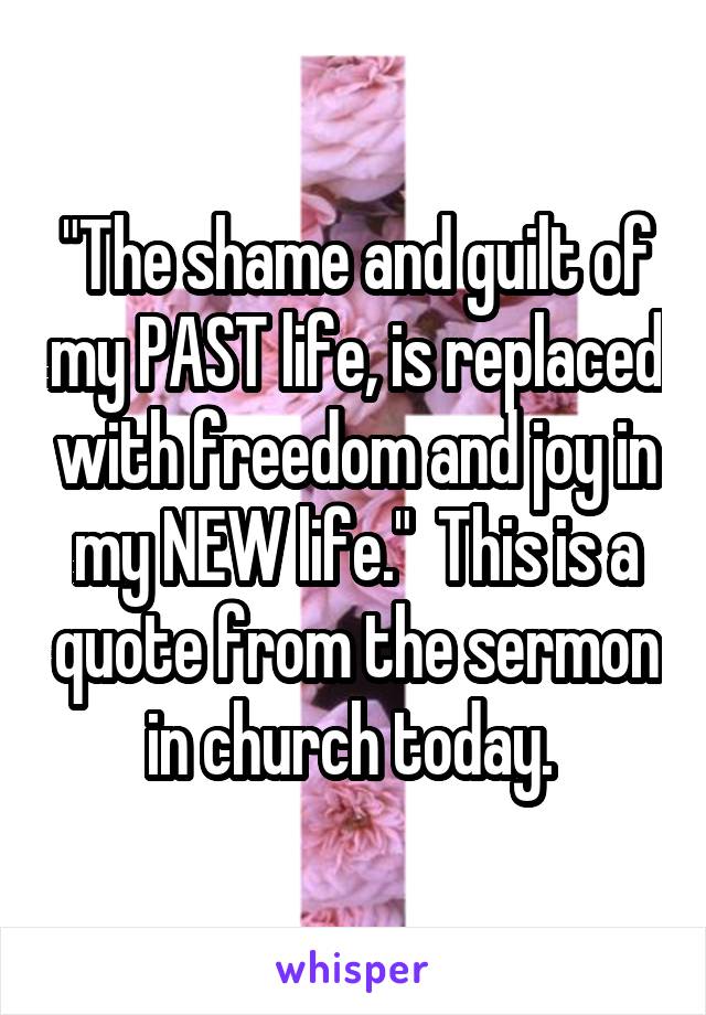 "The shame and guilt of my PAST life, is replaced with freedom and joy in my NEW life."  This is a quote from the sermon in church today. 