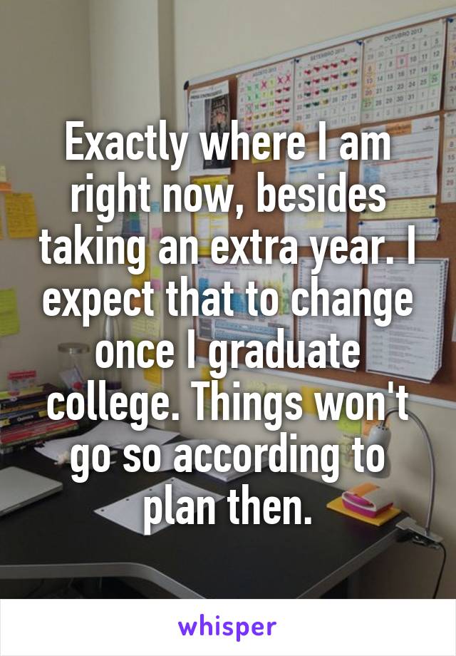 Exactly where I am right now, besides taking an extra year. I expect that to change once I graduate college. Things won't go so according to plan then.