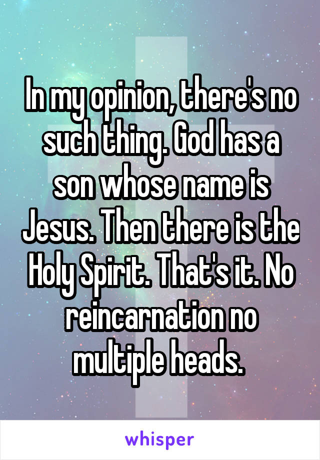 In my opinion, there's no such thing. God has a son whose name is Jesus. Then there is the Holy Spirit. That's it. No reincarnation no multiple heads. 
