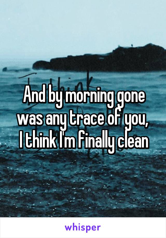 And by morning gone was any trace of you, 
I think I'm finally clean