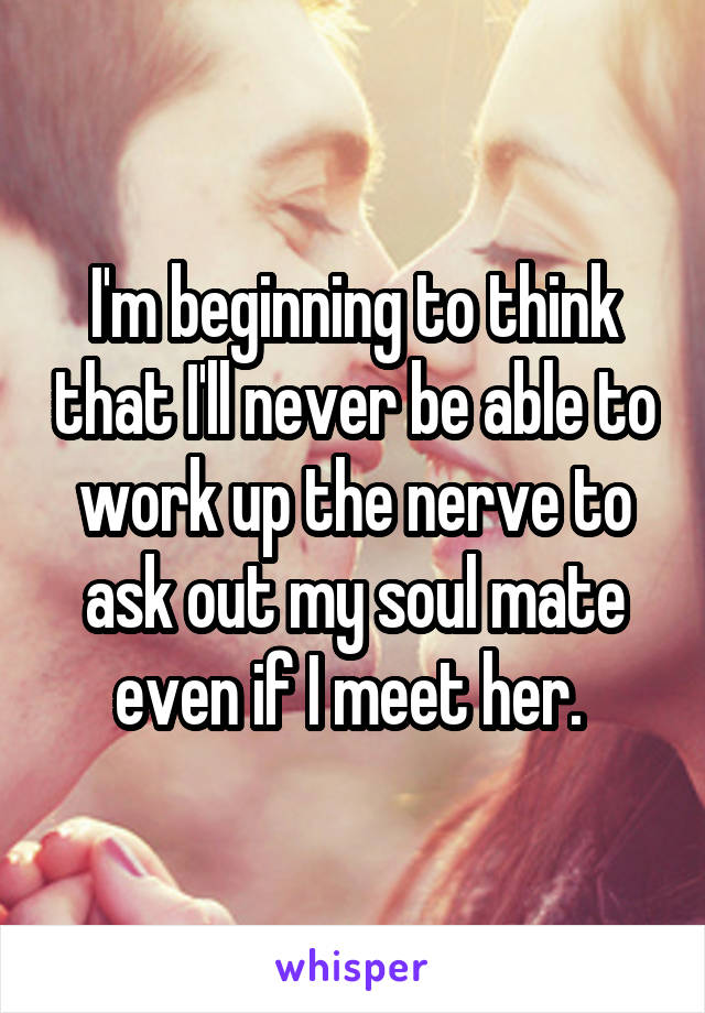 I'm beginning to think that I'll never be able to work up the nerve to ask out my soul mate even if I meet her. 