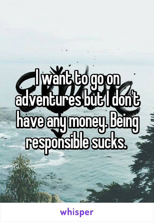 I want to go on adventures but I don't have any money. Being responsible sucks. 