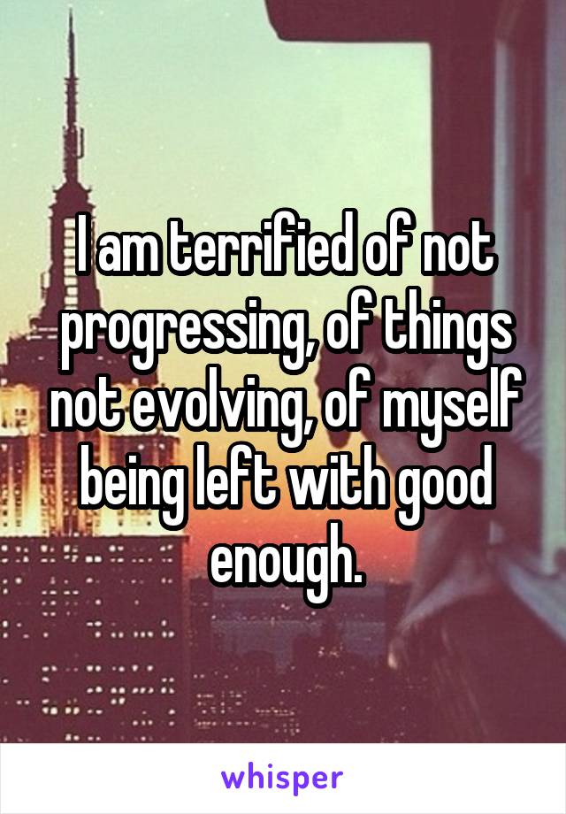 I am terrified of not progressing, of things not evolving, of myself being left with good enough.