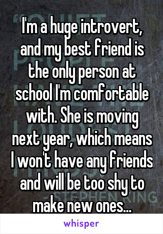 I'm a huge introvert, and my best friend is the only person at school I'm comfortable with. She is moving next year, which means I won't have any friends and will be too shy to make new ones...