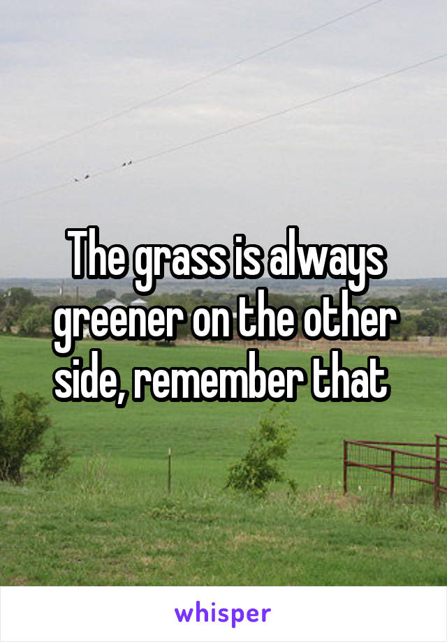 The grass is always greener on the other side, remember that 