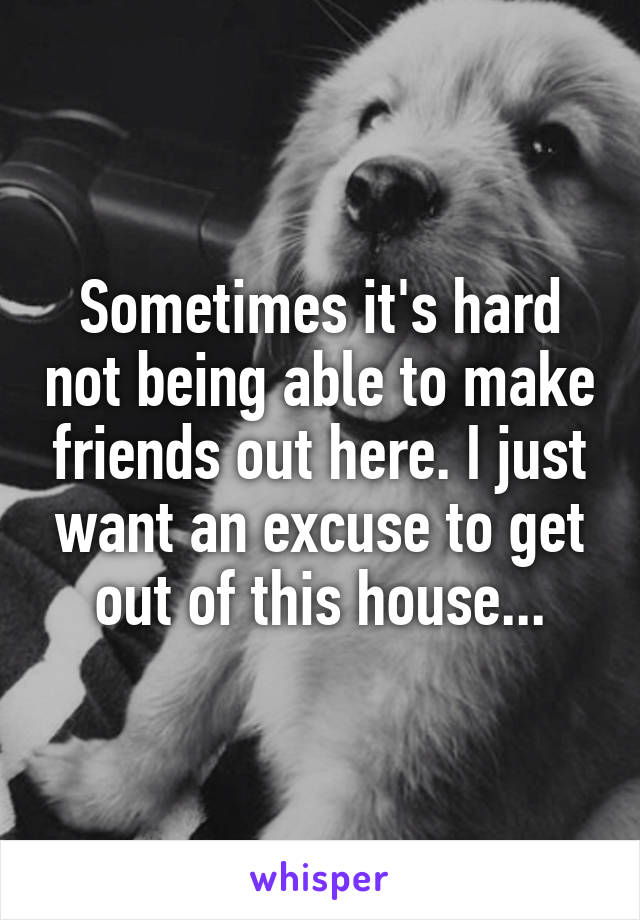 Sometimes it's hard not being able to make friends out here. I just want an excuse to get out of this house...